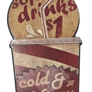 Movie Wall Art Decor Sign Soft Drinks $1 Cold & Frizzy 20" x 9"